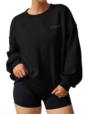 Black Women's Crewneck Sweatshirt - Casual Oversized Pullover